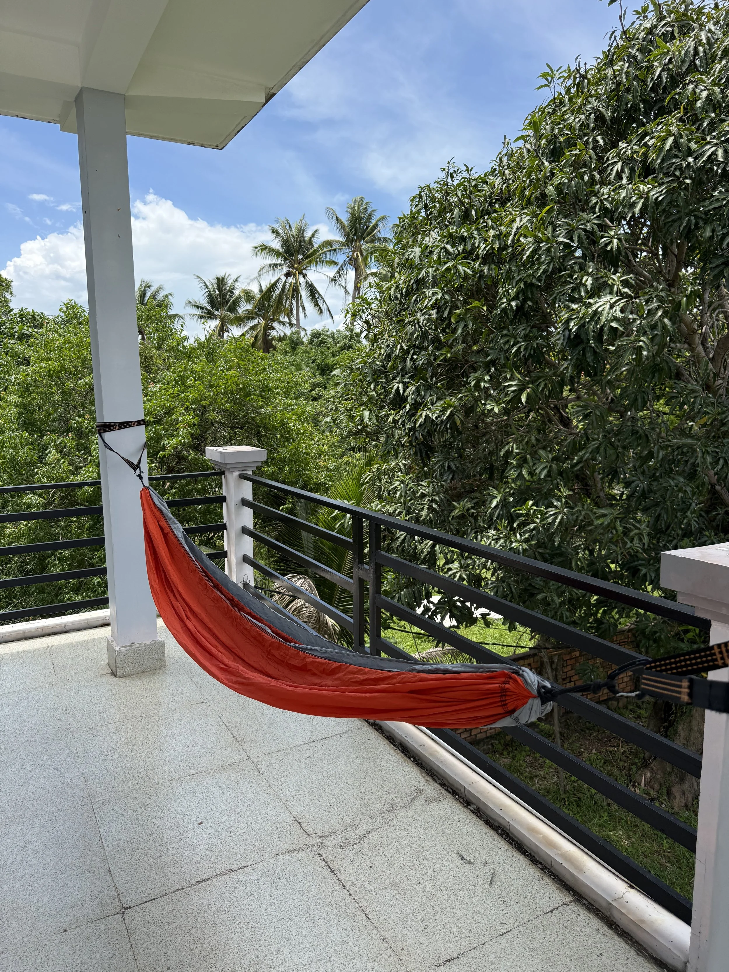 View of hammock on rooftop deck in Kep Cambodia