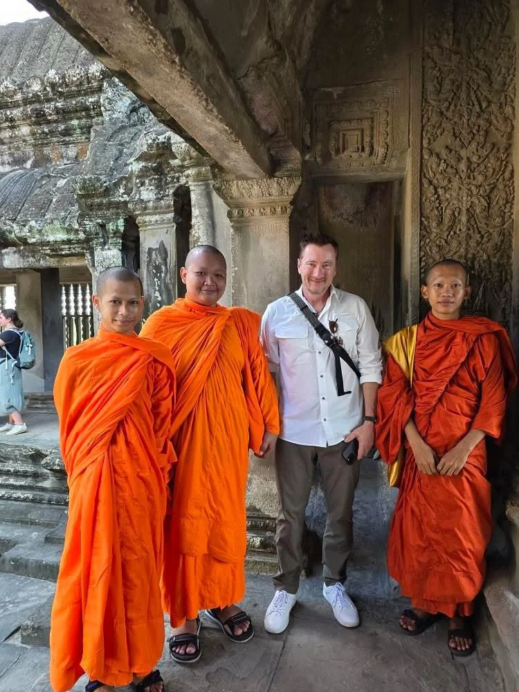 Practicing English with the monks at Angkor Wat in Siem Reap, Cambodia