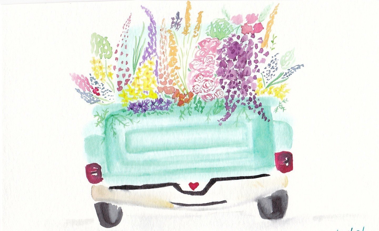 Flower Truck Dreams, watercolor by me! This original watercolor is printed on a 4x6 card, blank inside, with an envelope.⁠
⁠
I painted this in my first or second year of flower farming, filled with lofty dreams of an old Ford brimming with blooms to 