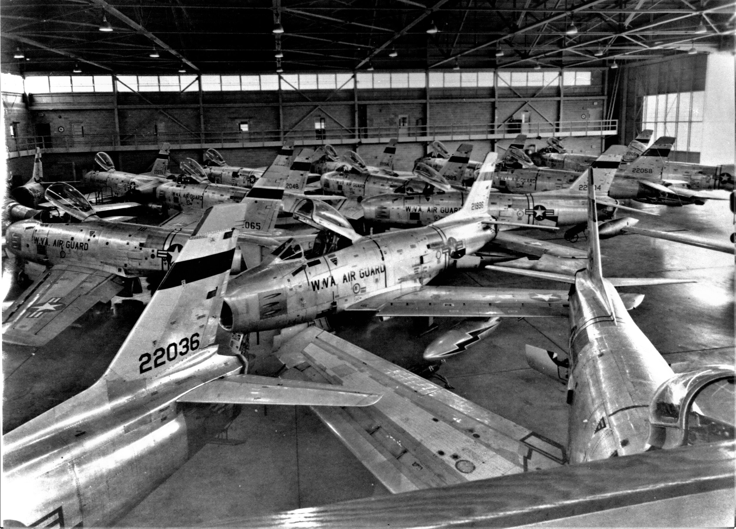 F-86's in 167th hangar for Hurricane protection