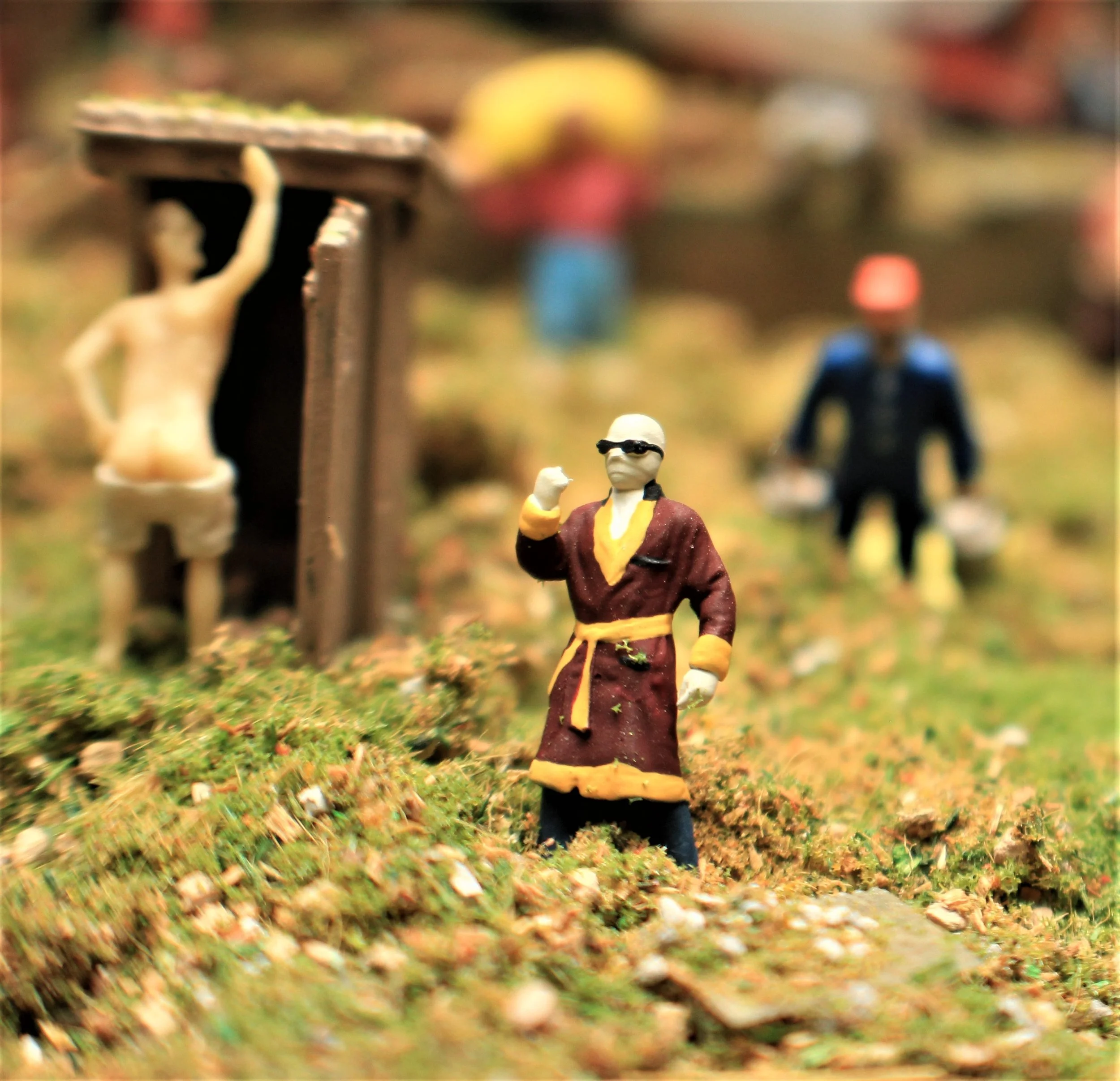 The Invisible Man near outhouse