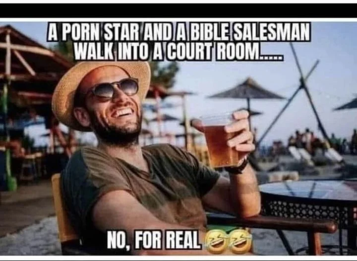 a PORN STAR AND A BIBLE SALESWMAN WALK INT A COURT ROOM