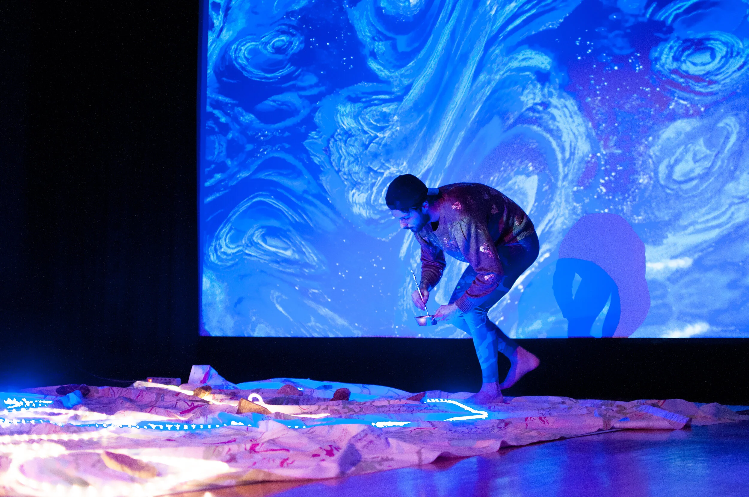  mirko nikolic &amp; Tuomas A. Laitinen, “Active Earth Séance”, performance at ASJC Theatre. November 7, 2017. Photo: Salla Lahtinen / HIAP.  