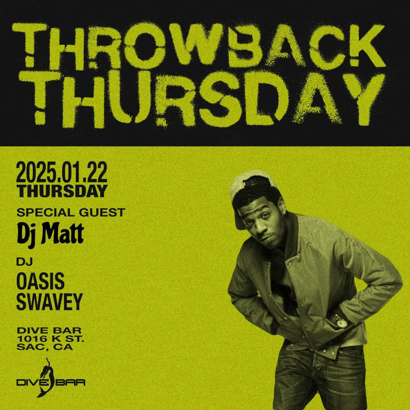 Throw it ALL the way back 🕺🏽
Old school vibes, real party energy.
DJ Oasis &amp; Neko Swavey + special guest DJ Matt tonight at Dive Bar. NO COVER