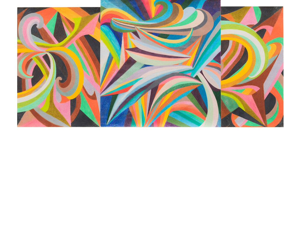   Kaleidoscopic Intentions 1  2014 colored pencil on paper, framed 18 5/8 x 34 3/4”         