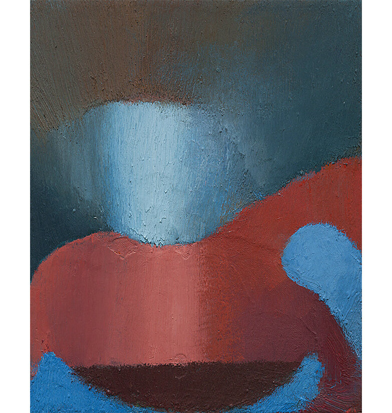  Blue Light on Red Rocker  2012 oil on canvas 8 1/4 x 10 1/4”   