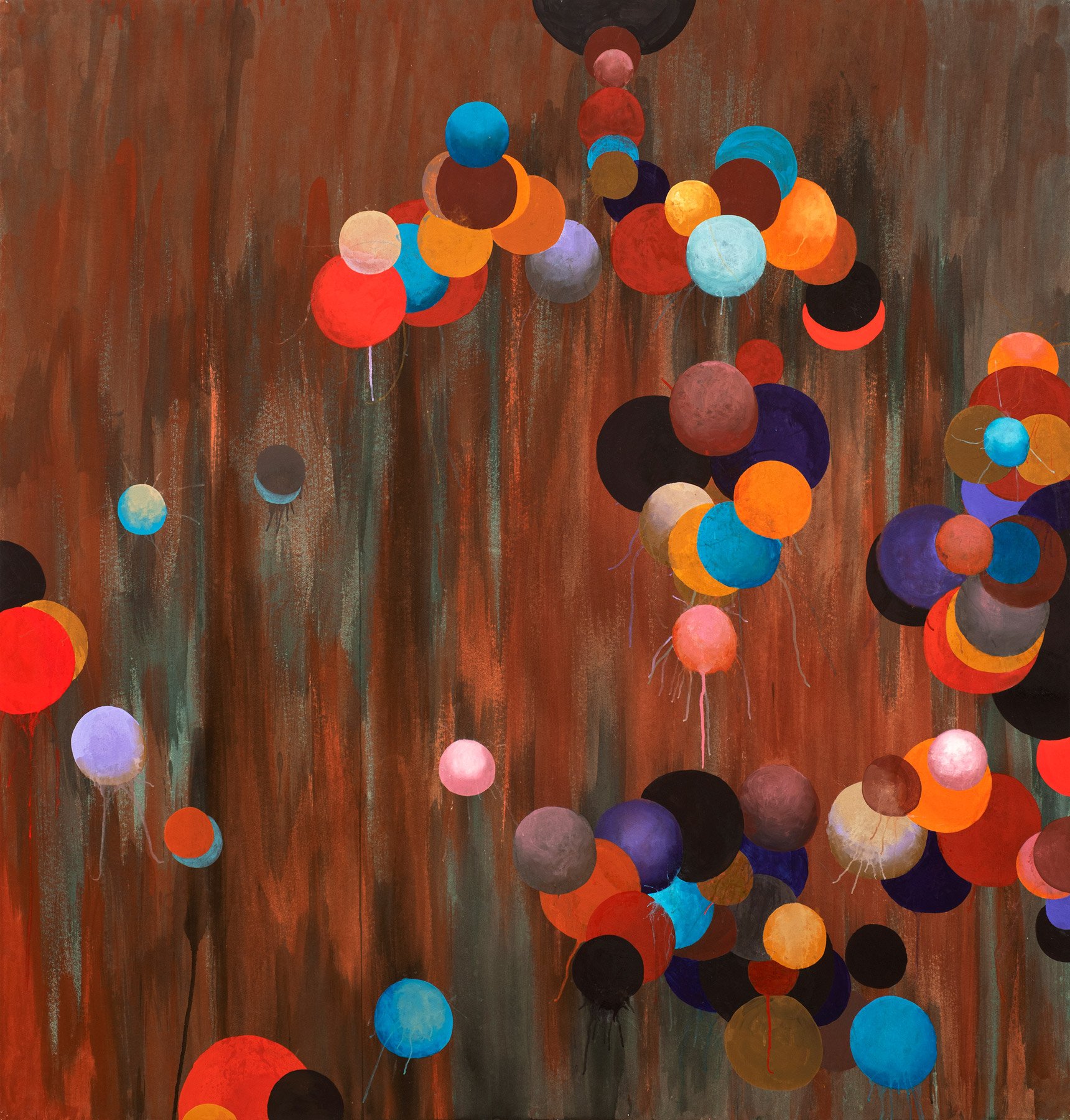   Dust That Can Think  2026, gouache on paper mounted on canvas, 63 × 60" 