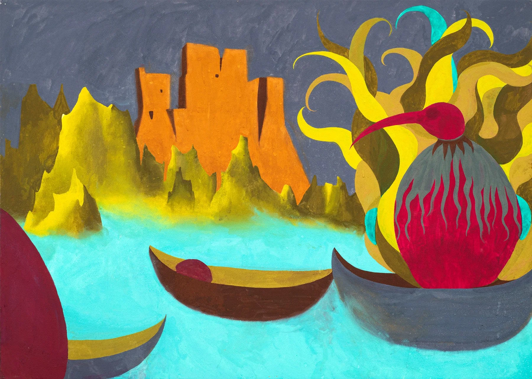   Saturated Mists of Awareness  2026, gouache on paper mounted on canvas, 29.5 × 42" 