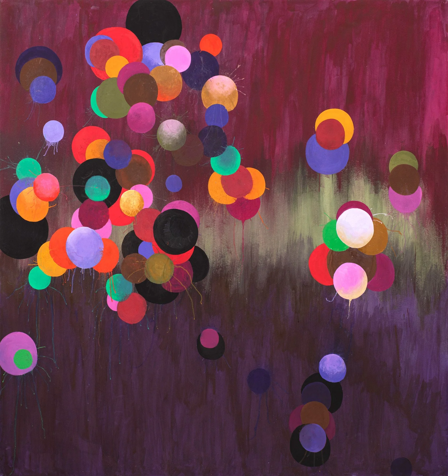   Picnic at the Borders of Uncertainty  2026, gouache on paper mounted on canvas, 63 × 60" 