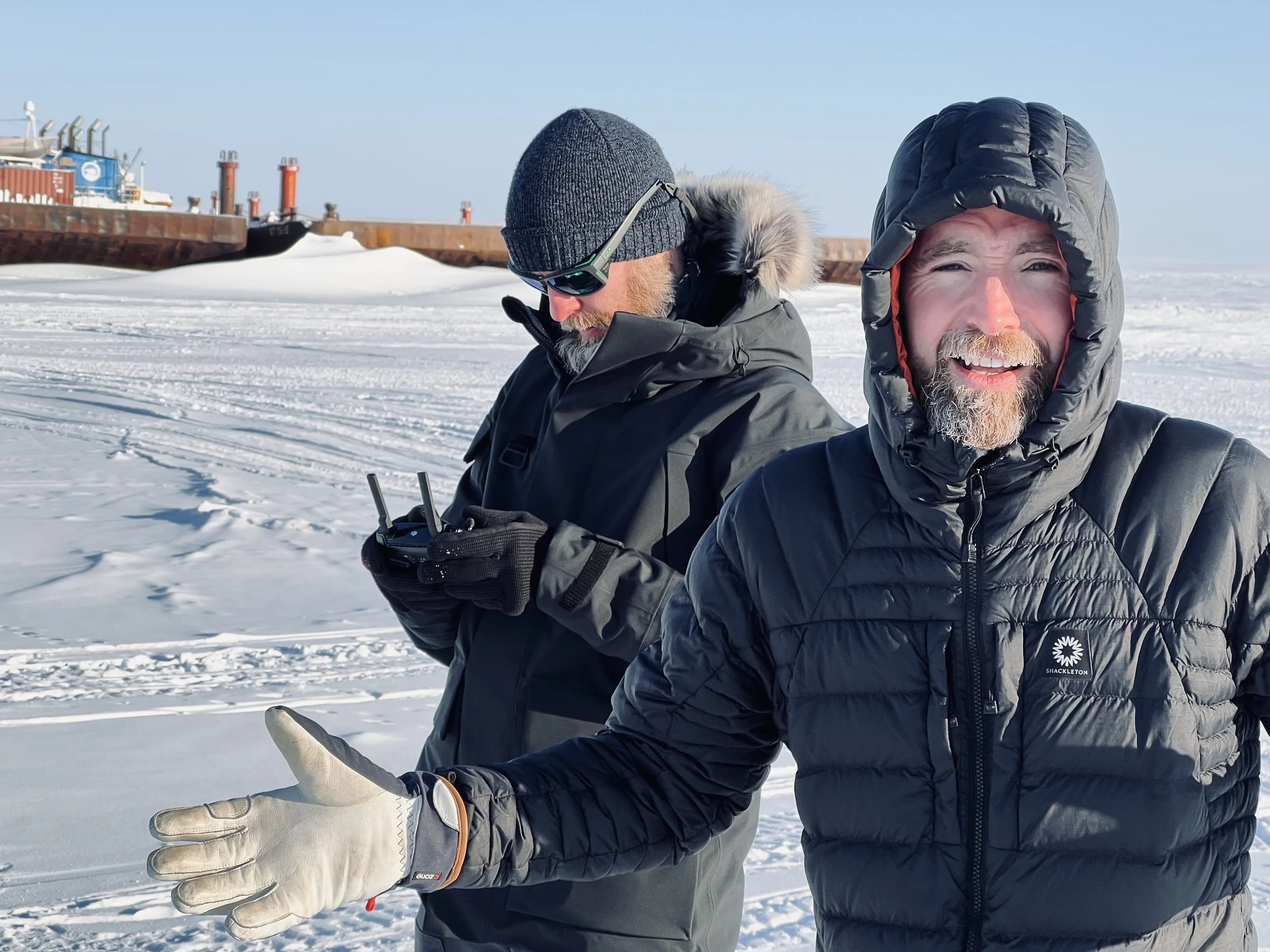  Michael Booth and Chris Ramsey exploring a ship, stuck in arctic ice by drone.  