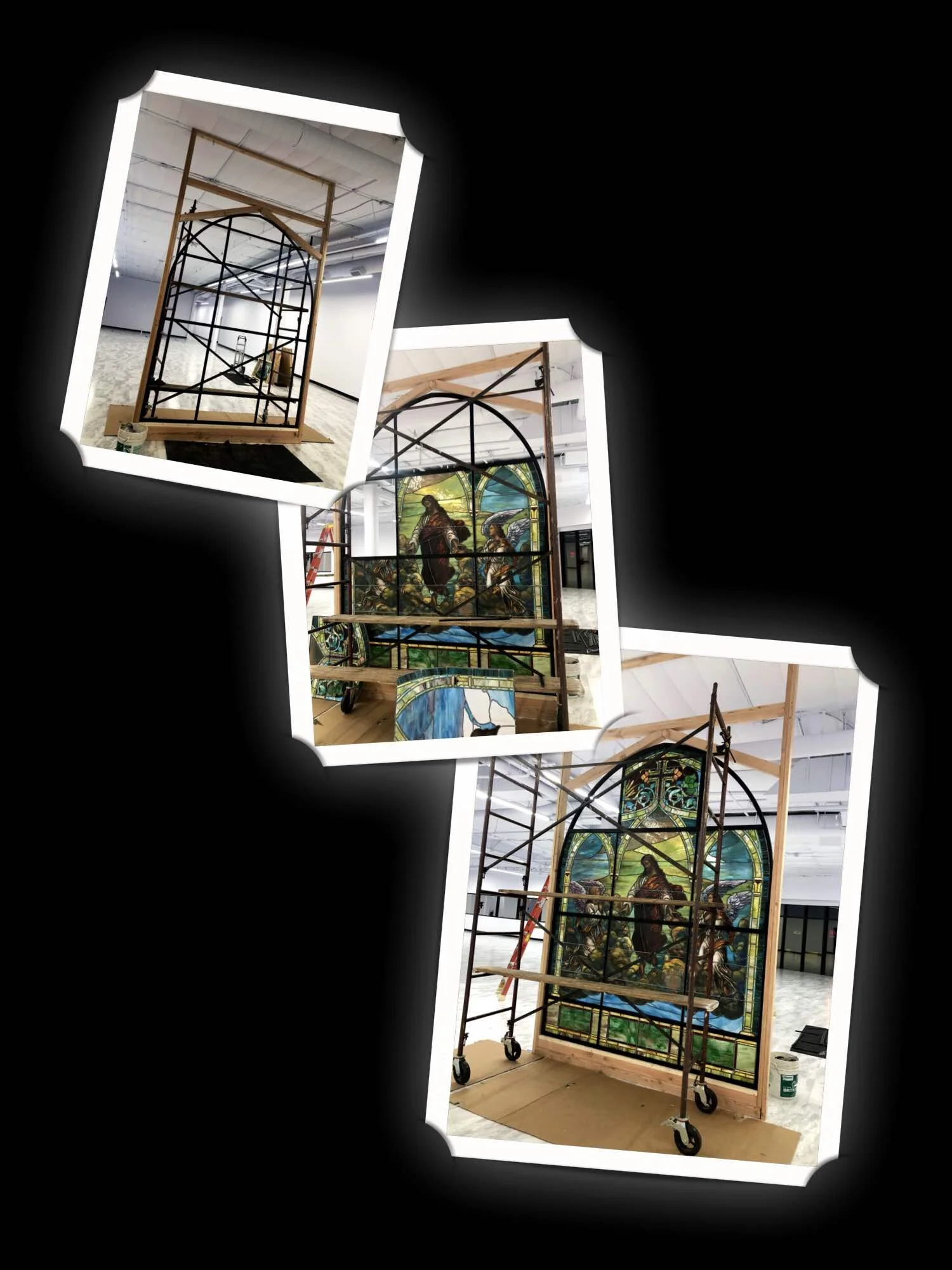Step 18: Metal frame is assembled and glass is erected where a wall will later be built around it.