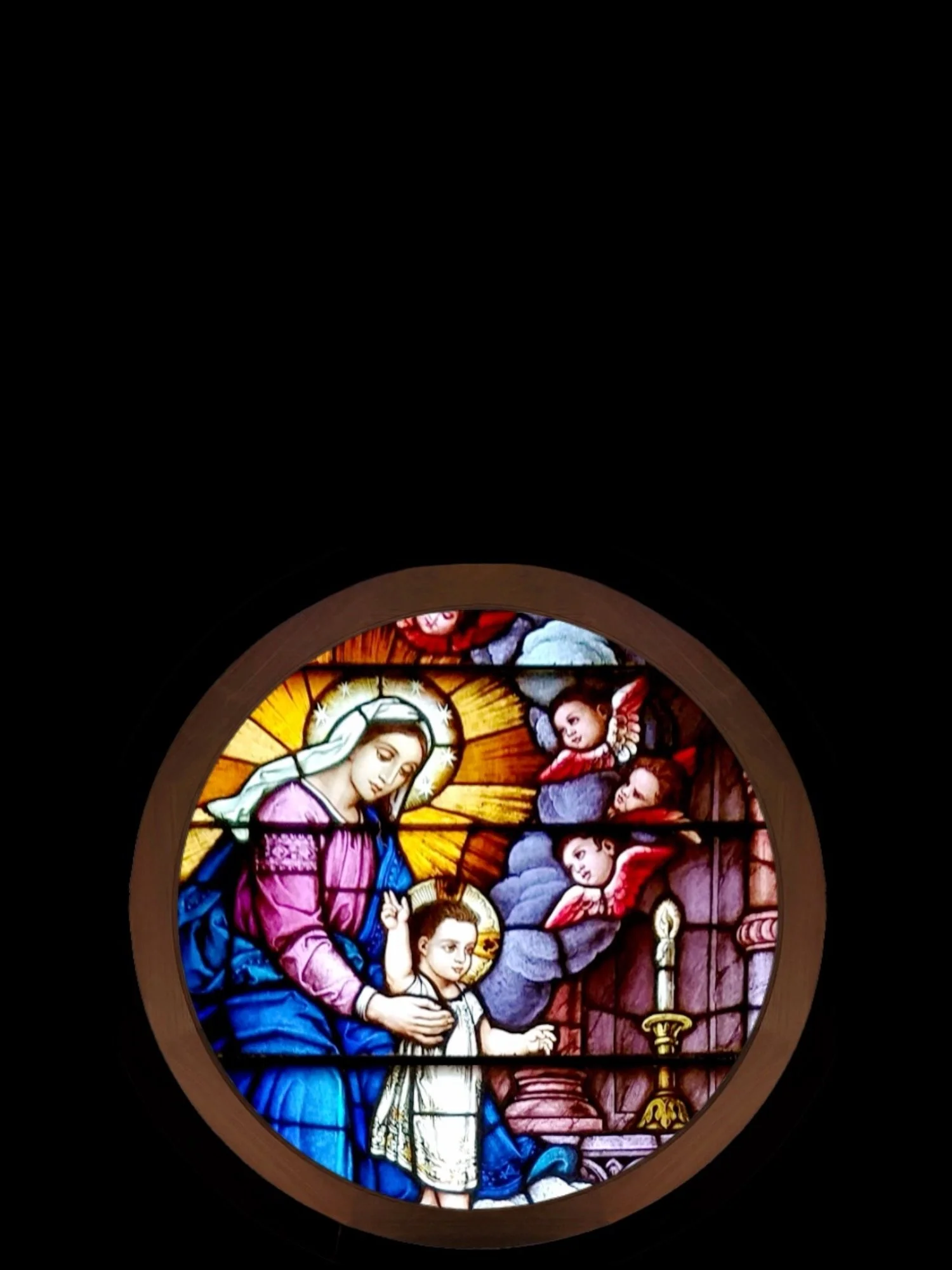ROUND-16 Round Mary and Christ Child Antique Franz Mayer Church Stained Glass Window U5.jpg