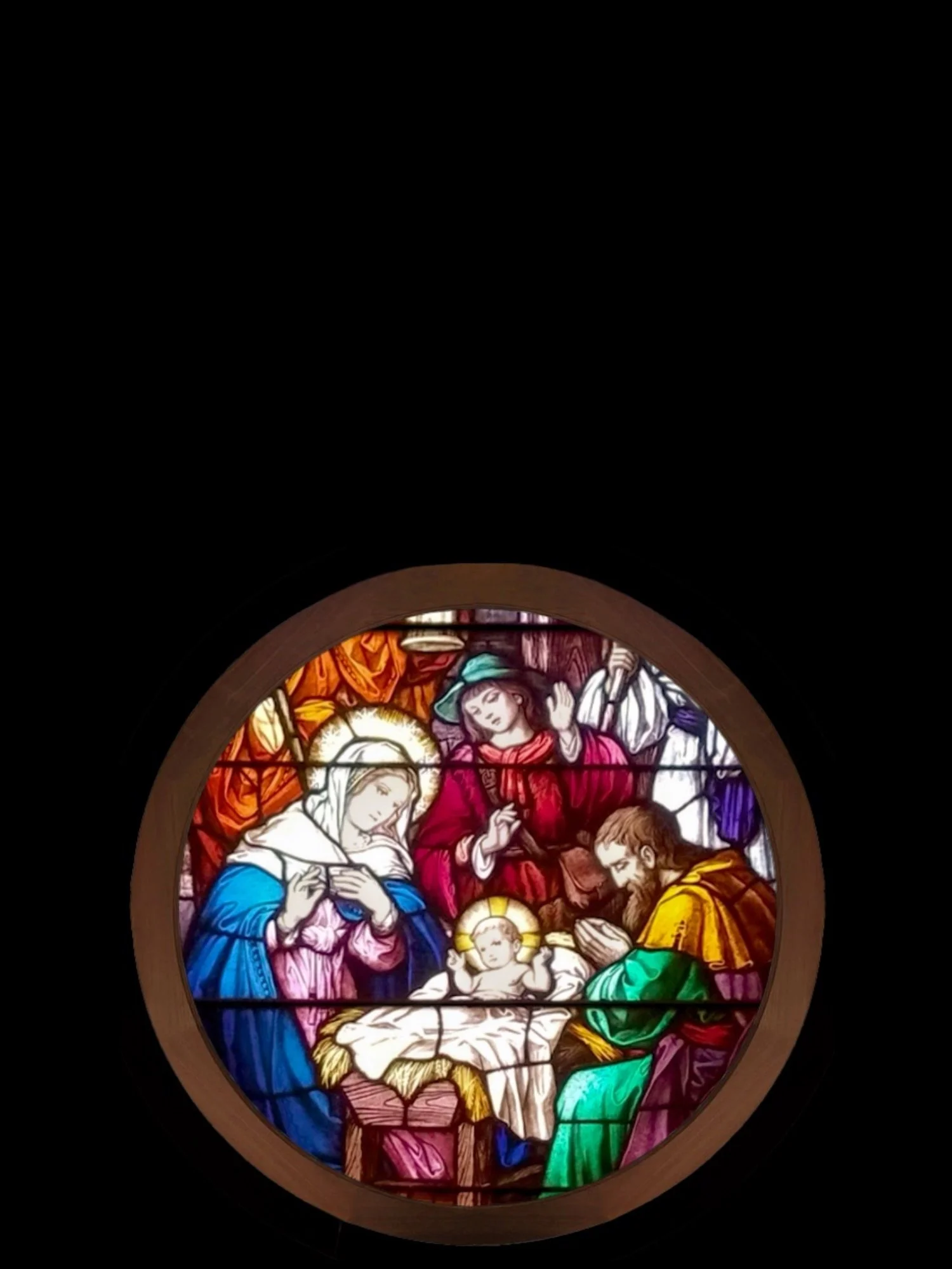 ROUND-12 Round Mary Joseph Christ Child Nativity Antique Franz Mayer Church Stained Glass Window U5.jpg