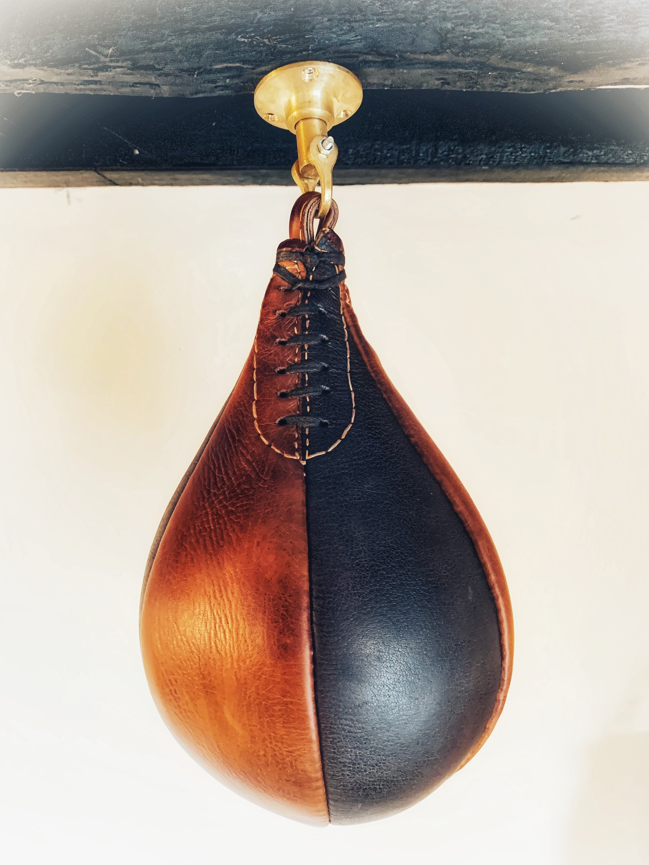 Retro Reborn Vintage Style Boxing Speed Ball with Brass Swivel Fitting 2 tone dark brown and tan