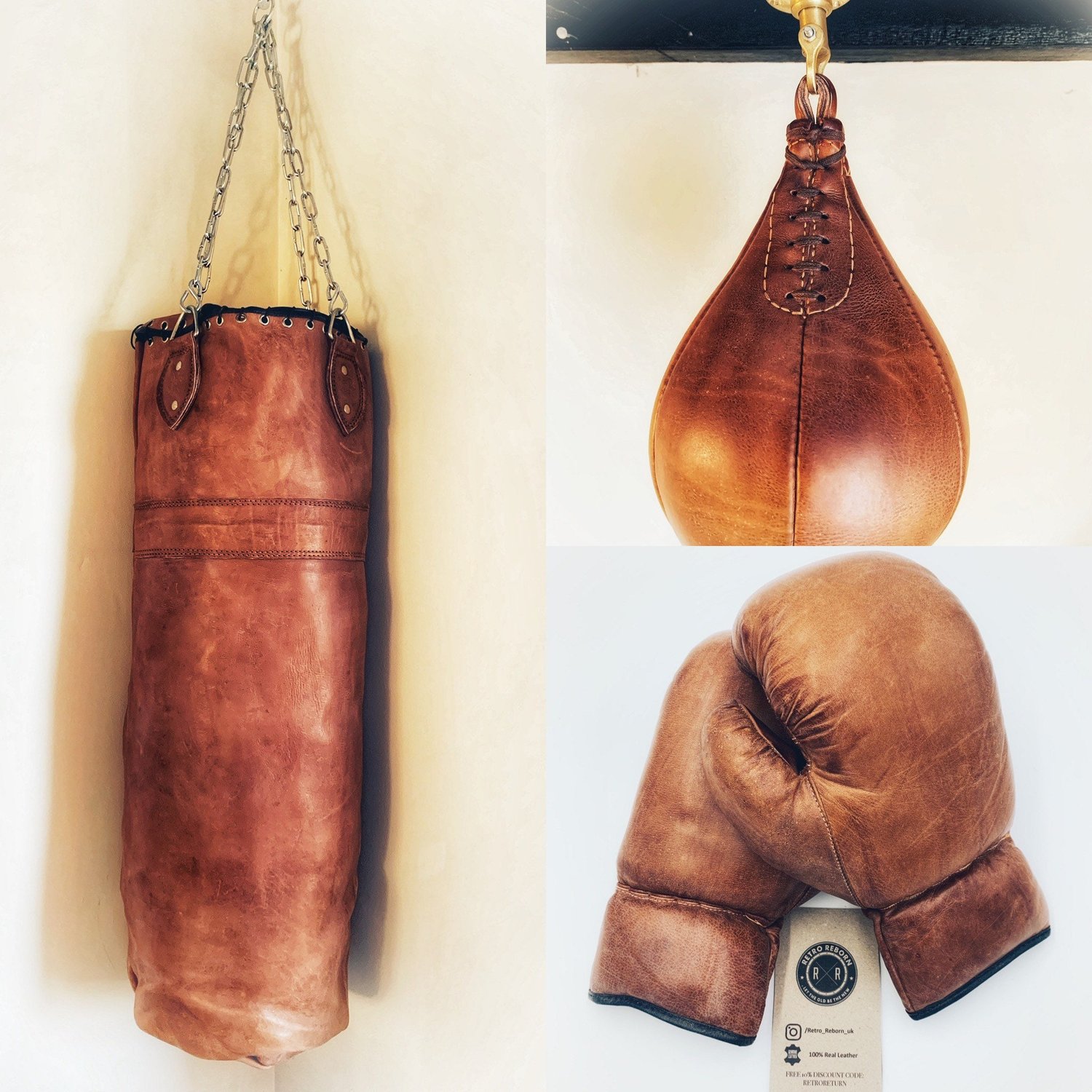 Designer Brown Leather Boxing Heavy Punching Bag Vintage Style