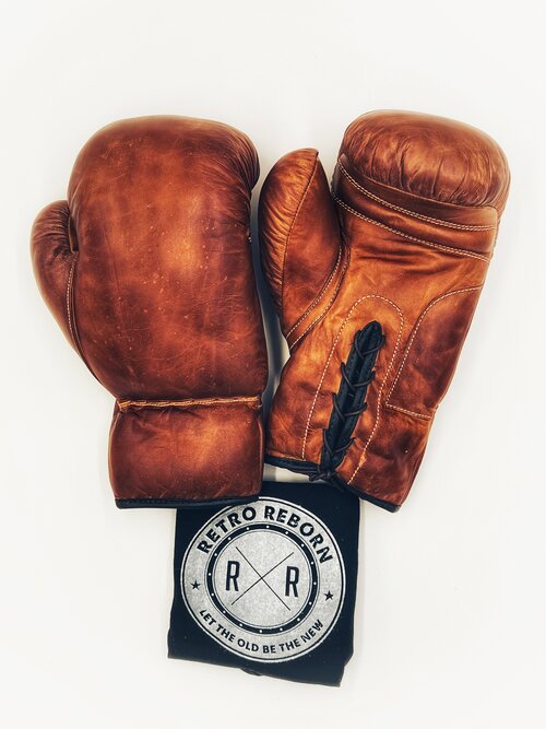 Retro Reborn vintage Tan Brown leather boxing gloves 