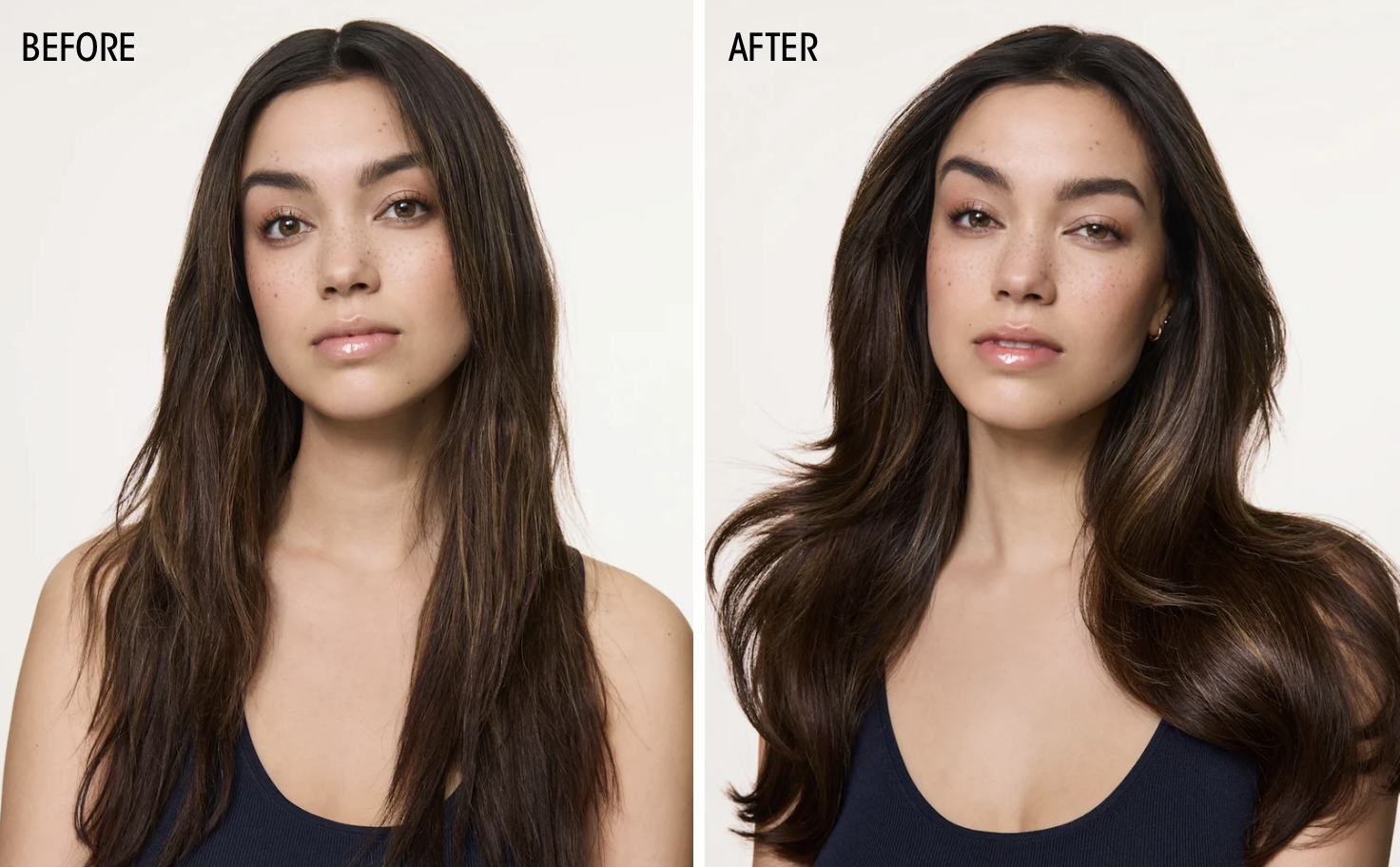 Oribe Mirror Rinse Glass Hair Treatment ennen jälkeen