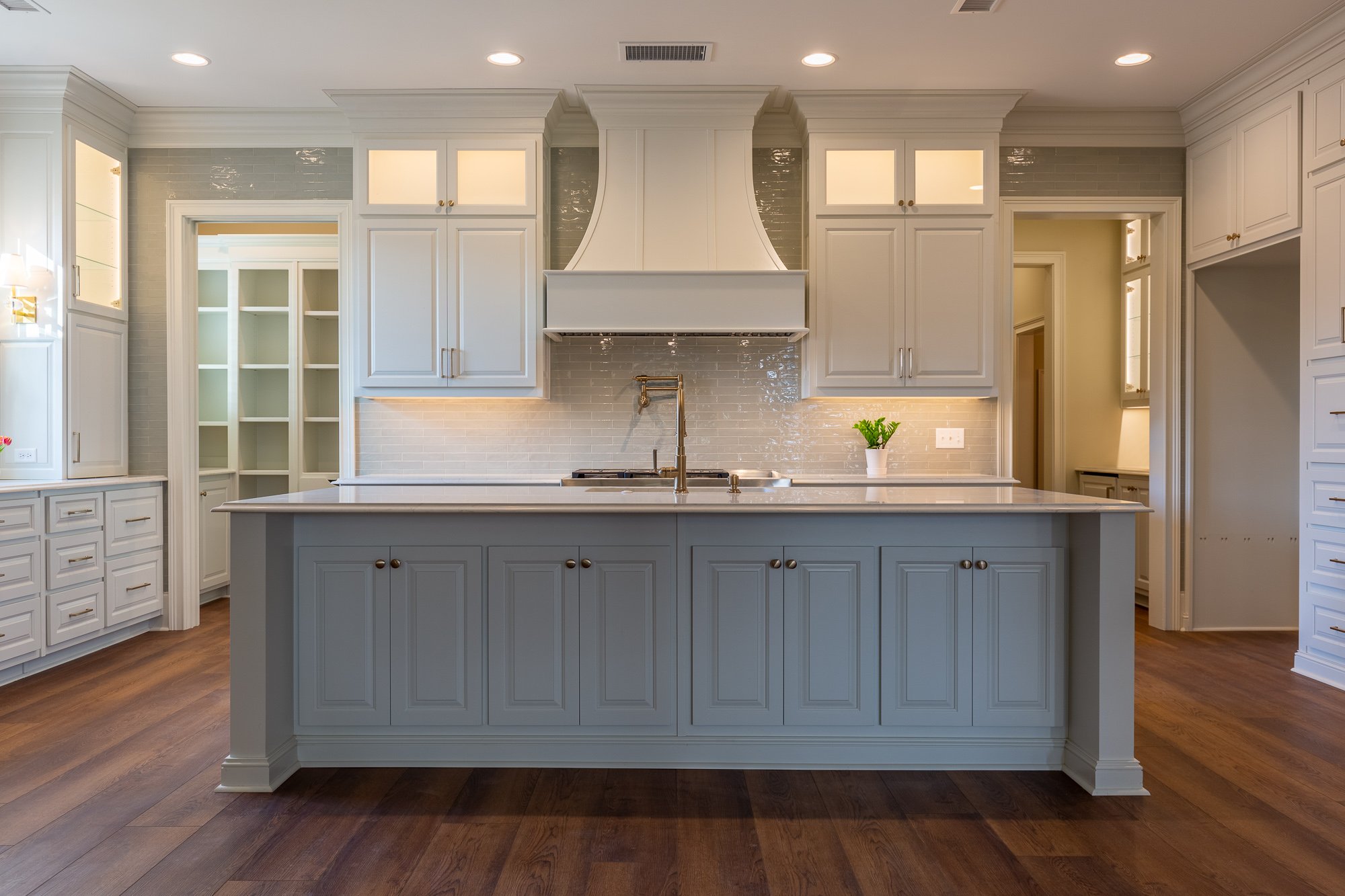 Kitchen renovation with gray cabinetry and large island in Columbus Georgia