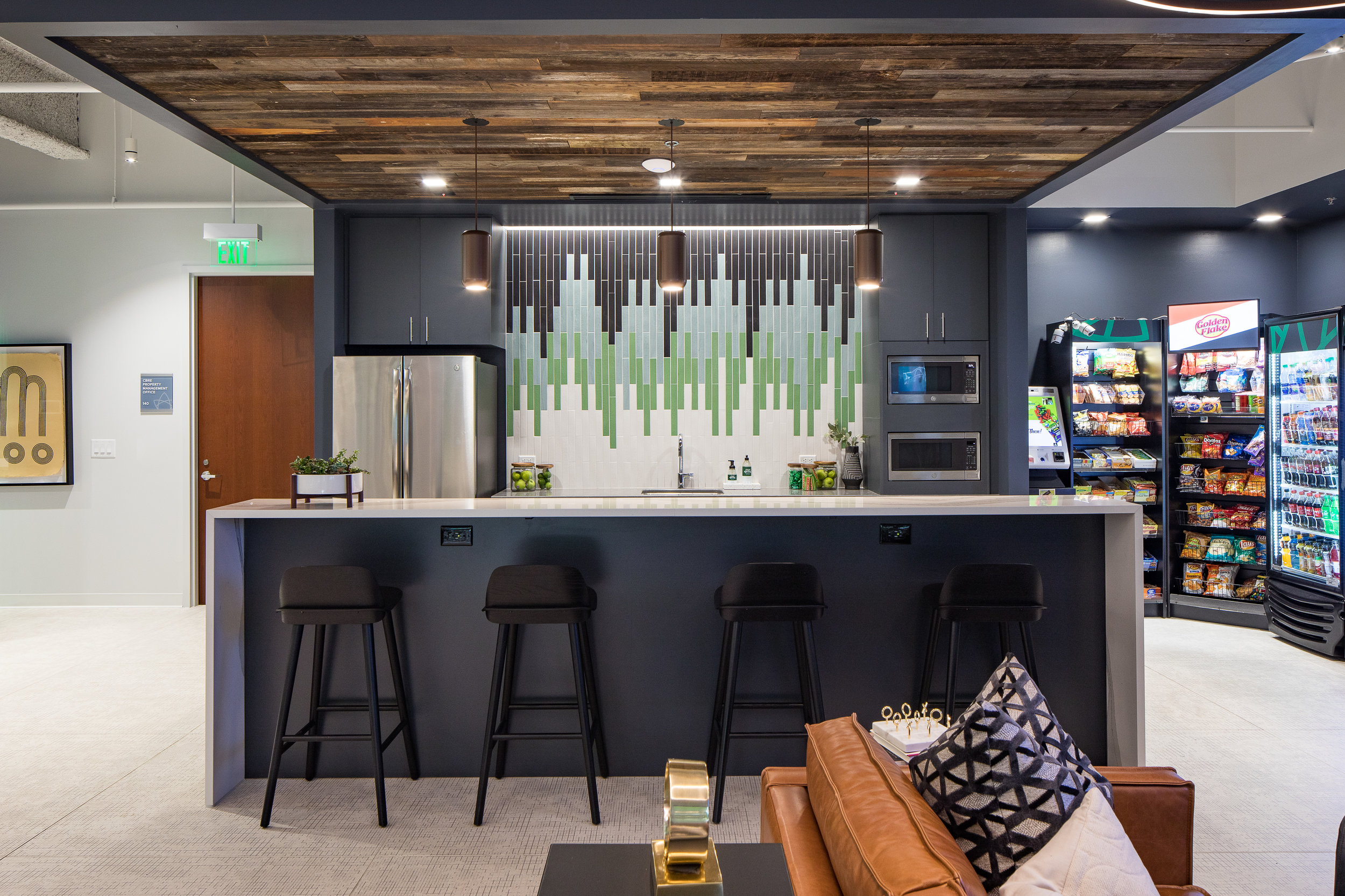 Bowers Park Servery Area with Fridge and Bar Seating