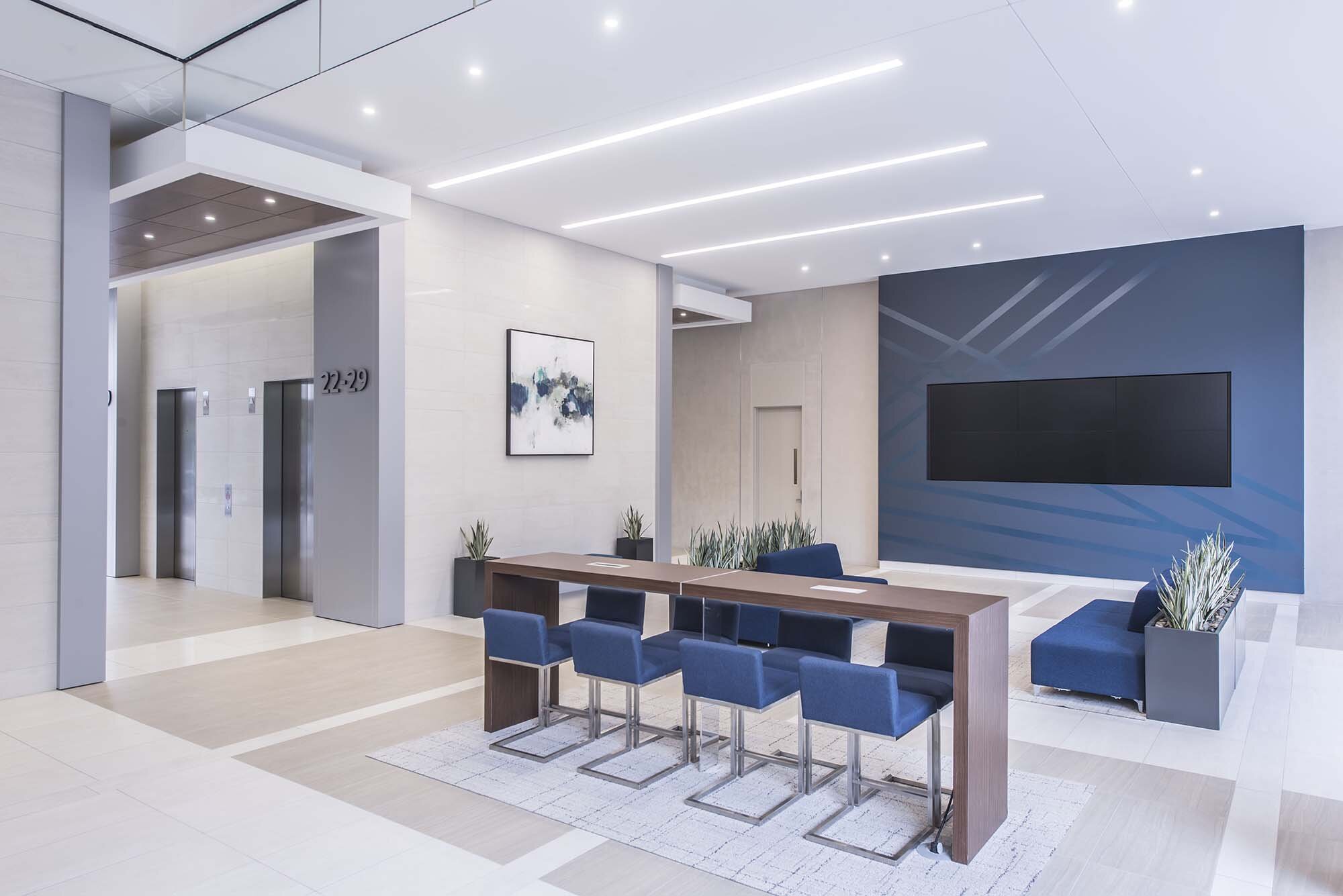 Columbia Plaza Lobby with Seating Area and Painted wall View 2