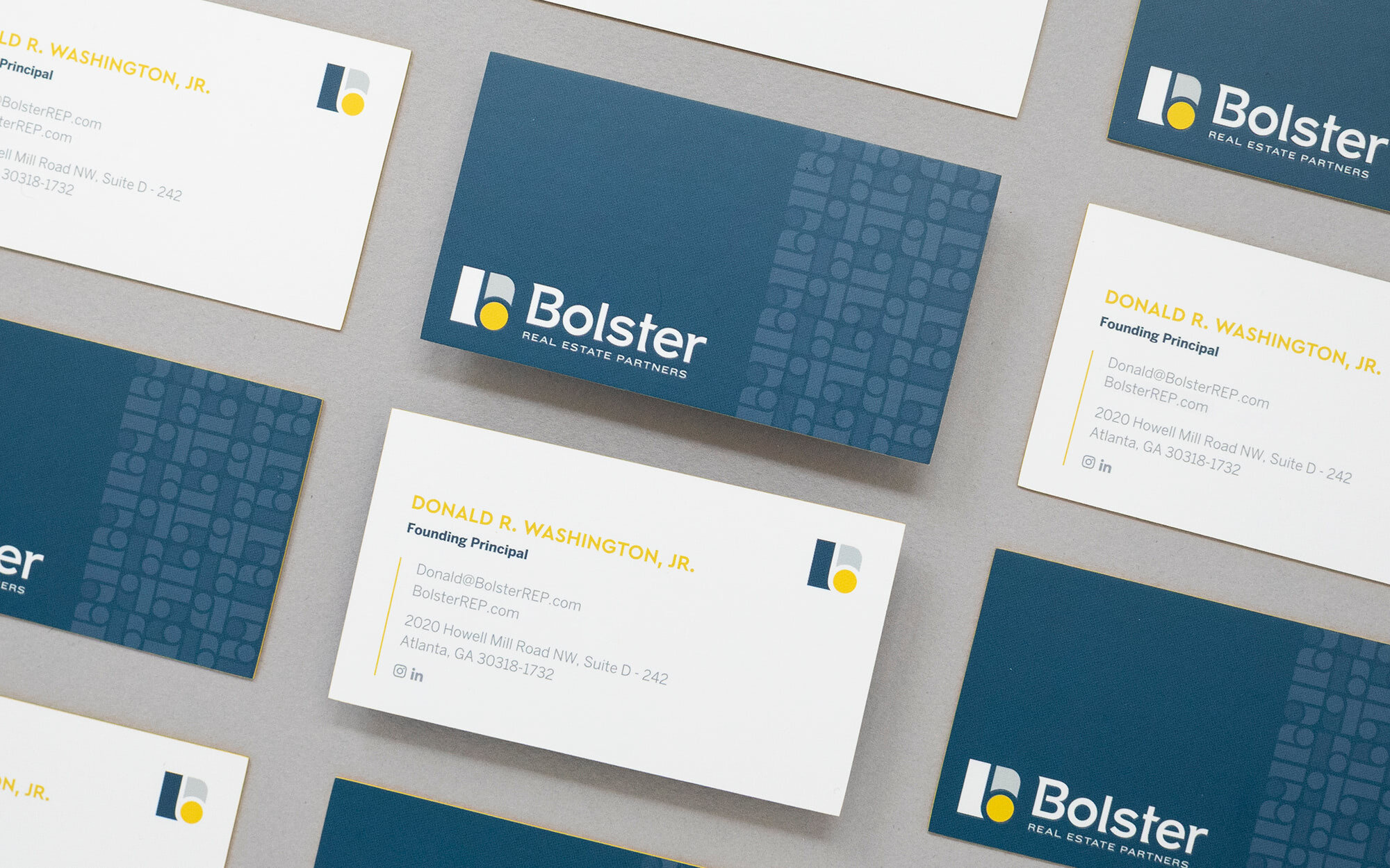 Bolster REP Business Cards laid out in tile pattern