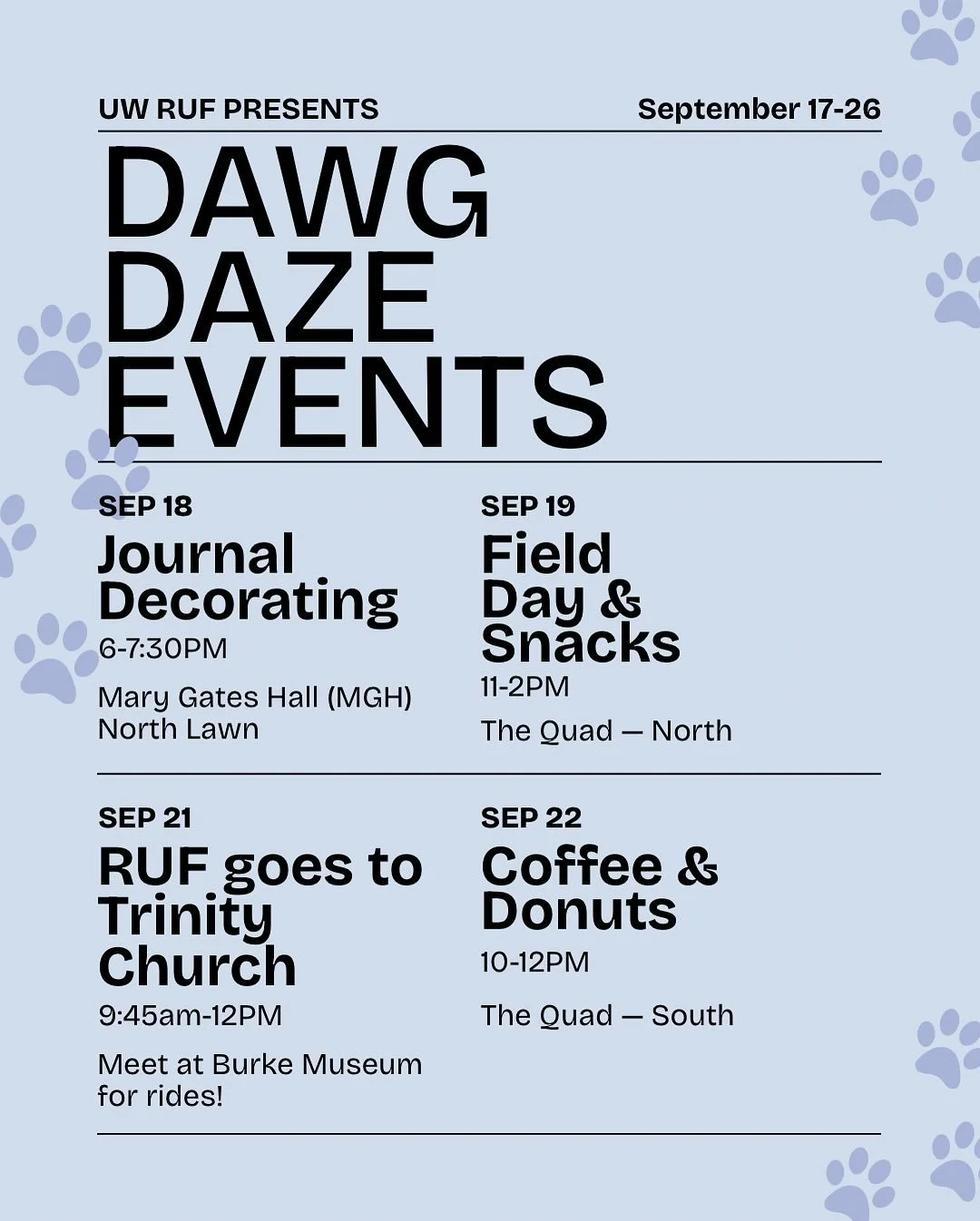 Dawg Daze is here, and we&rsquo;re so excited to kick off the year with YOU! Whether you&rsquo;re a freshman looking to find community or a returning student ready to reconnect, RUF has a week full of events to help you settle in, meet new people, an