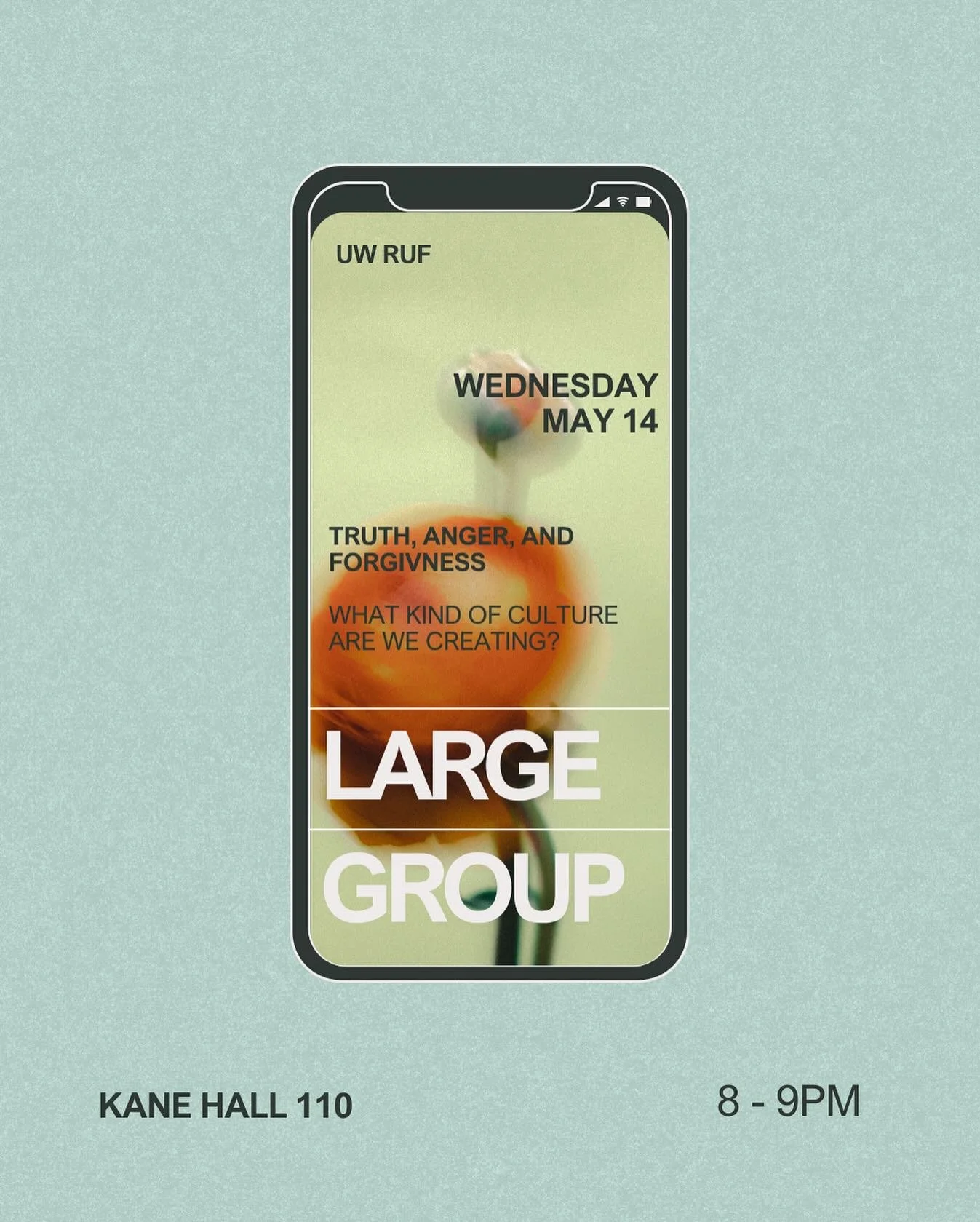 LARGE GROUP TONIGHT! Please notice the change of location for this week! 

I hope everyone can join us in fellowship as we hear a sermon from our campus minister, Braden, about the culture we are creating at UW! 

#reformeduniversityfellowship #unive