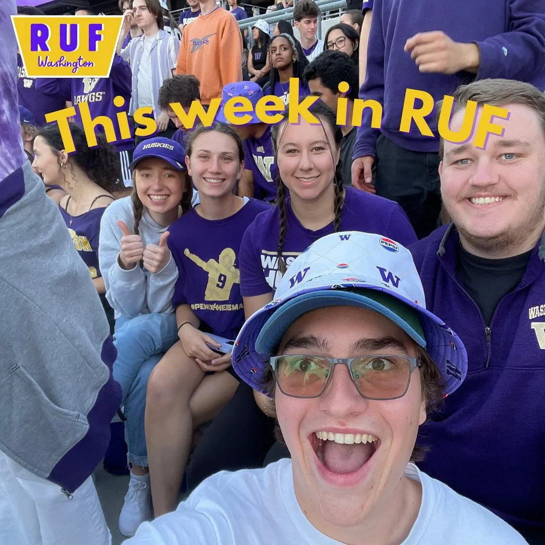 💜 This week in RUF 💜
LADIES: 👀 stay tuned for the ladies picnic on Saturday and invite your friends.
-Large Group Week 6 on Wednesday
-Join a small group!!

We love you!! 
#universityofwashington #reformeduniversityfellowship #campusministry