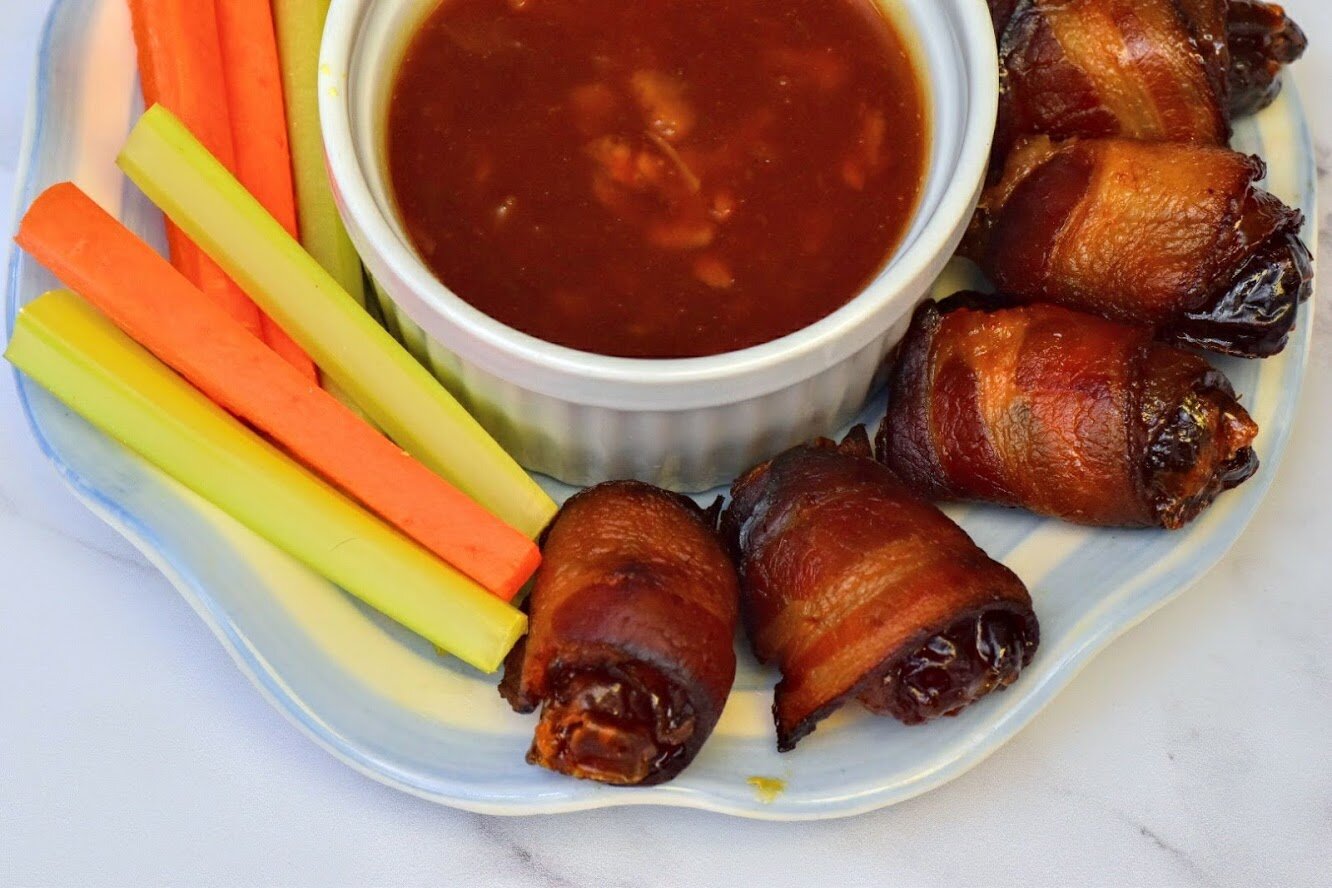 Bacon-Wrapped Dates with Duck Sauce