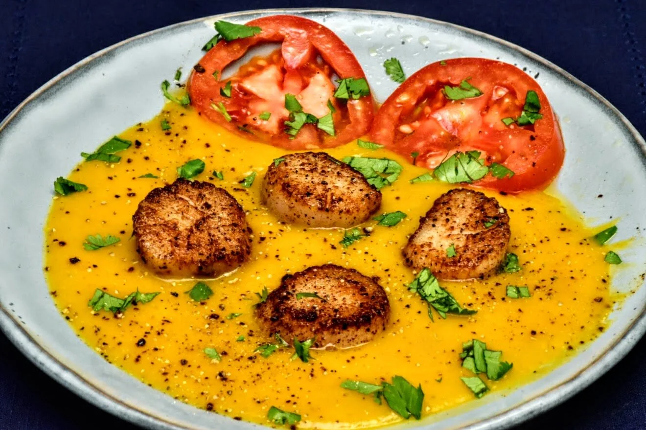Five Spice Seared Scallops with Squash Puree