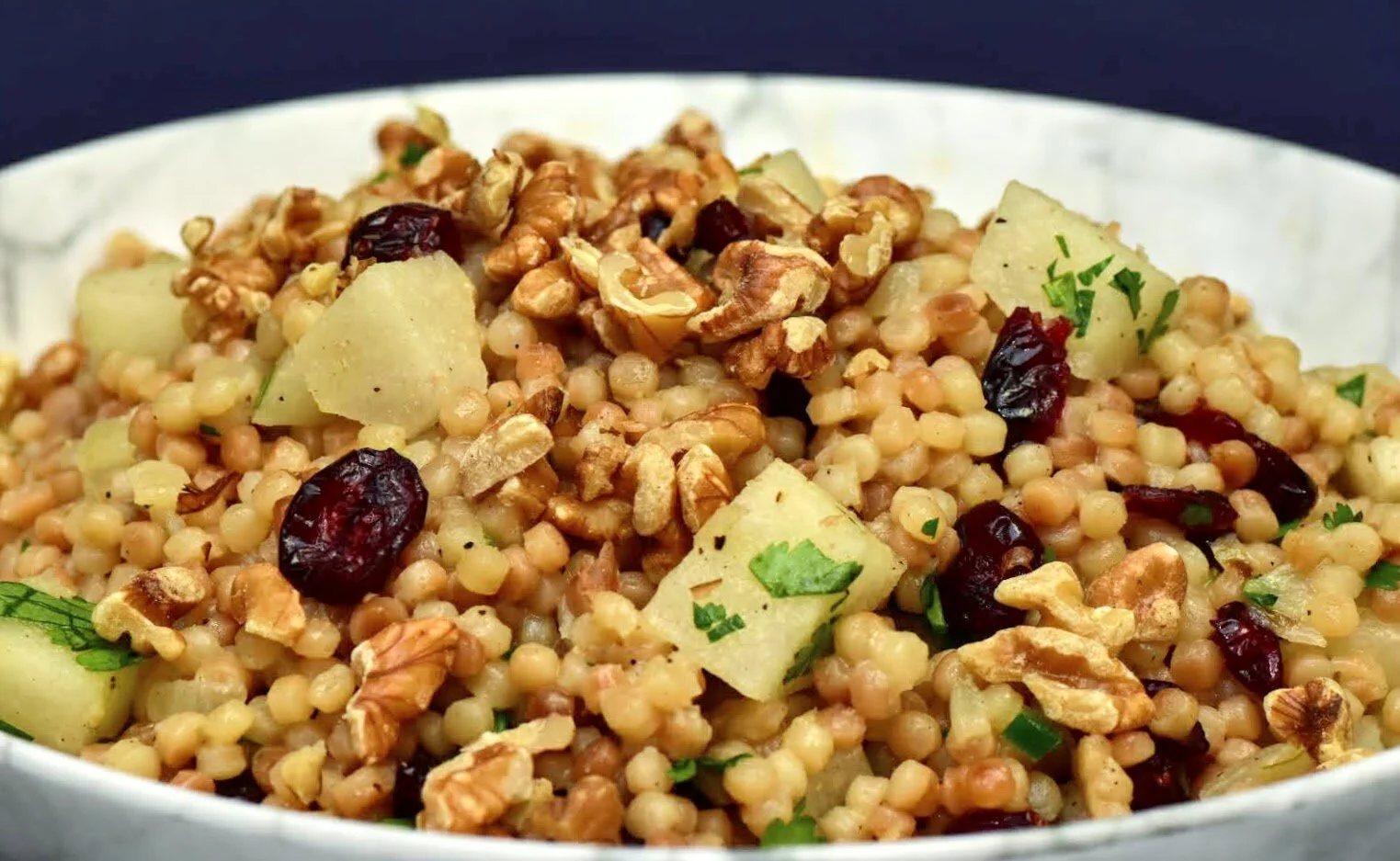 Pearl Couscous with Asian Pear, Cranberries, and Ginger Vinaigrette