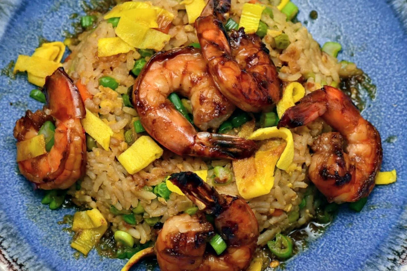 Chinese Fried Rice with Sweet and Spicy Shrimp