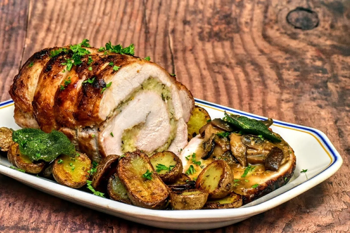 Rolled Pork Loin Roast with Marsala Mushrooms