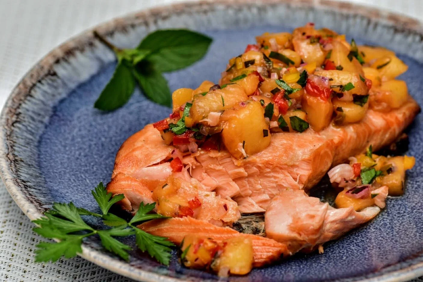 Maple Glazed Salmon with Peach Salsa