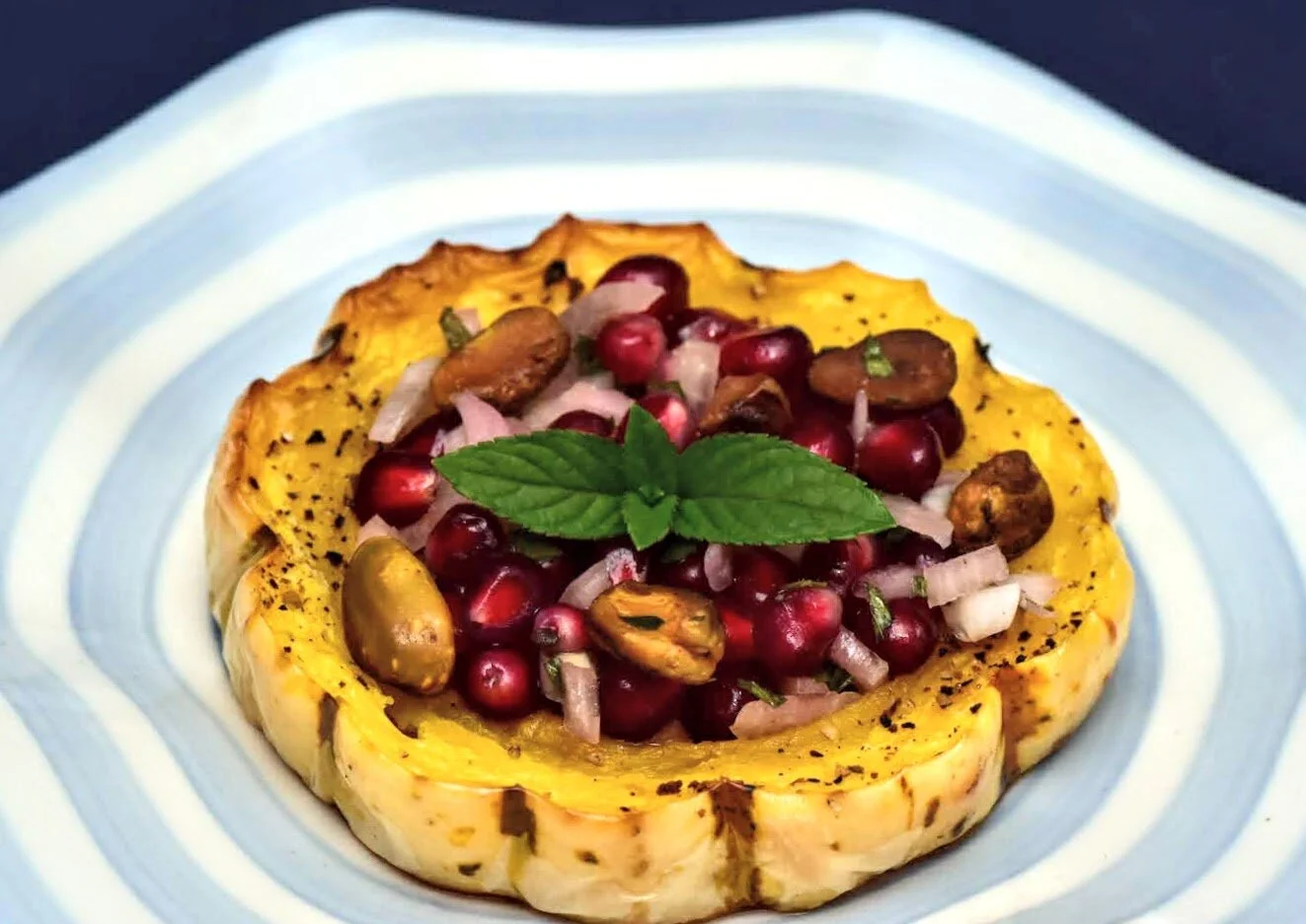 Delicata Squash with Pistachio Pomegranate Relish