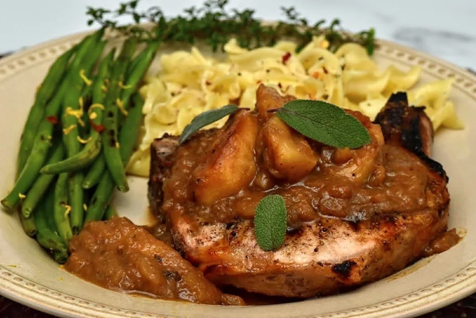 Dry Brined Pork Chops with Caramelized Apple Sage Sauce