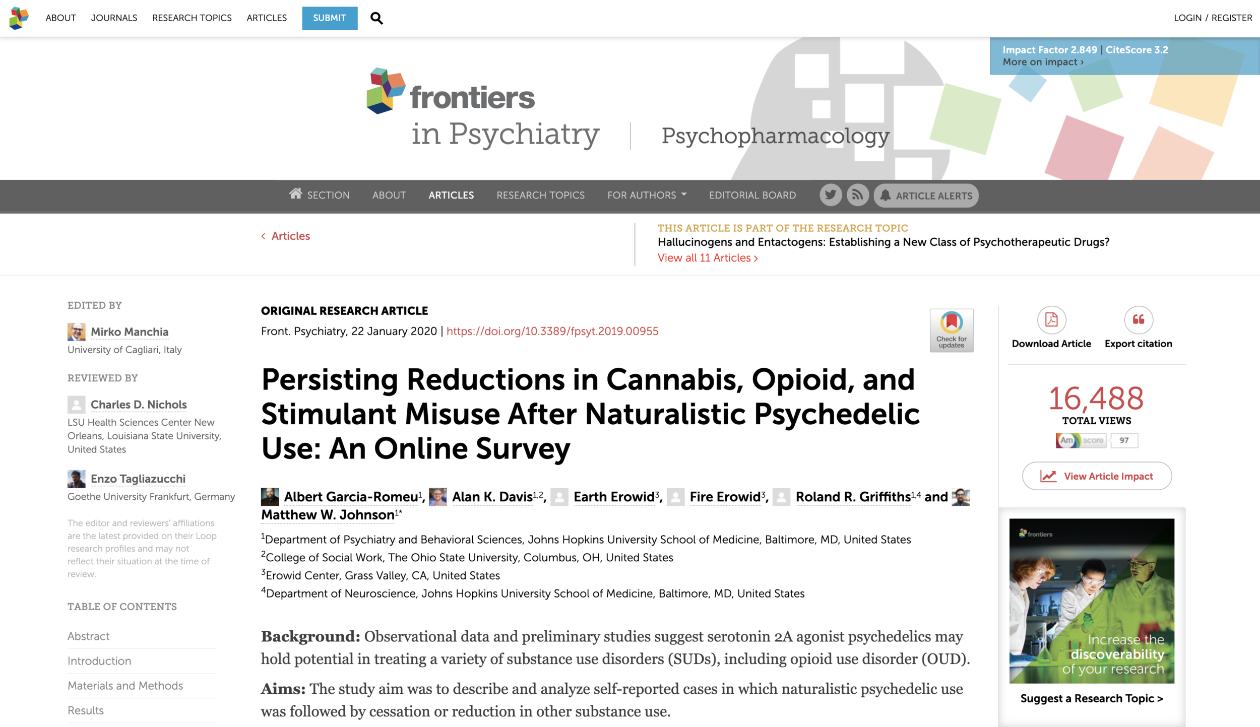 Persisting Reductions in Cannabis, Opioid, and Stimulant Misuse After Naturalistic Psychedelic Use