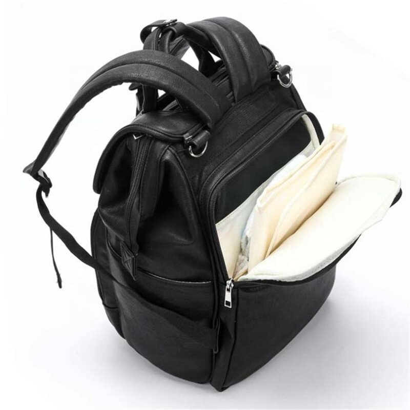 Classic Black Signature Vegan Leather Diaper Bag Backpack — Mustard Seed  Littles