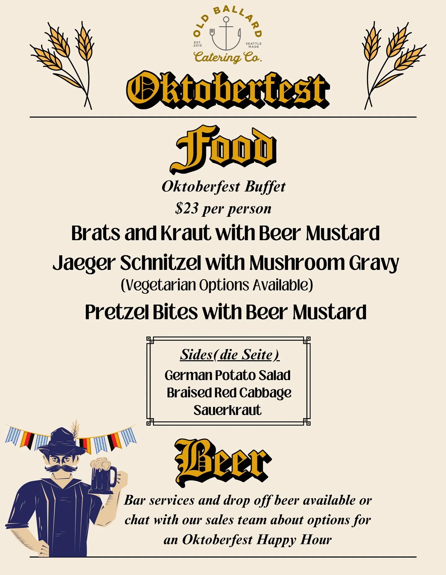 Book Now & Prost Later! 🍻
Oktoberfest season fills up fast — secure your catering today and give your guests a taste of Bavaria!
Raise a stein, share a feast, and make this Oktoberfest one to remember! 🍺🥨
Contact our sales team to