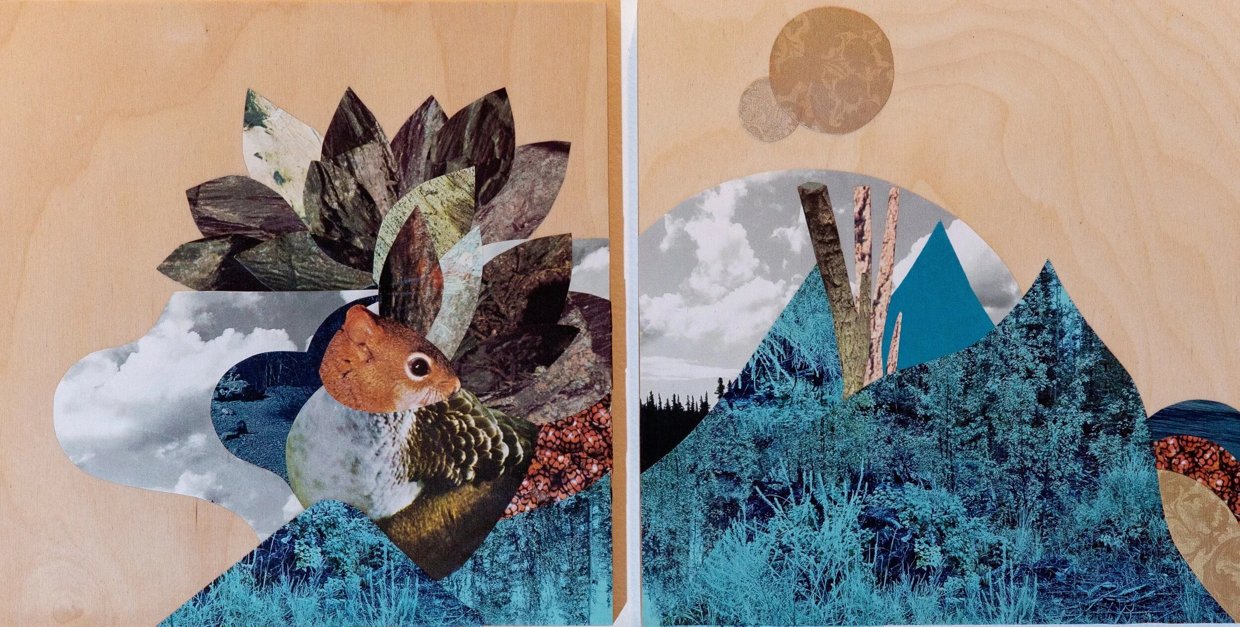Flying Squirrel of the Blue River 2020 Mixed media on panel, 2x 10x10 inches