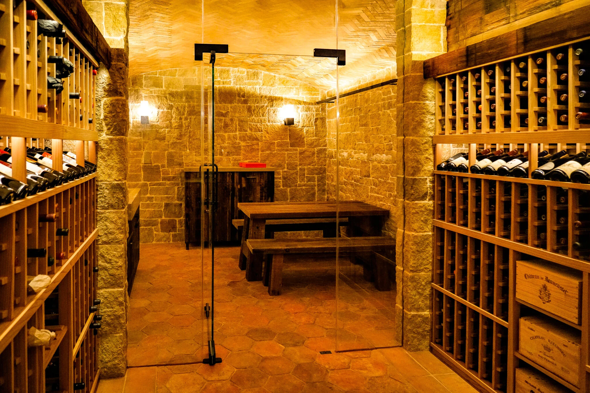 view from the wine cooler room to the tasting room