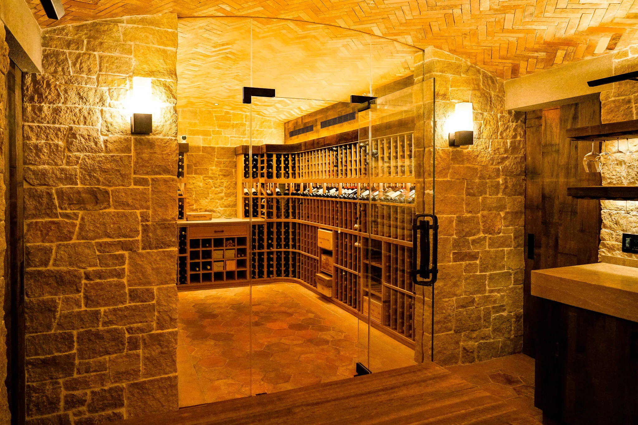 view from the tasting room to the wine cooler