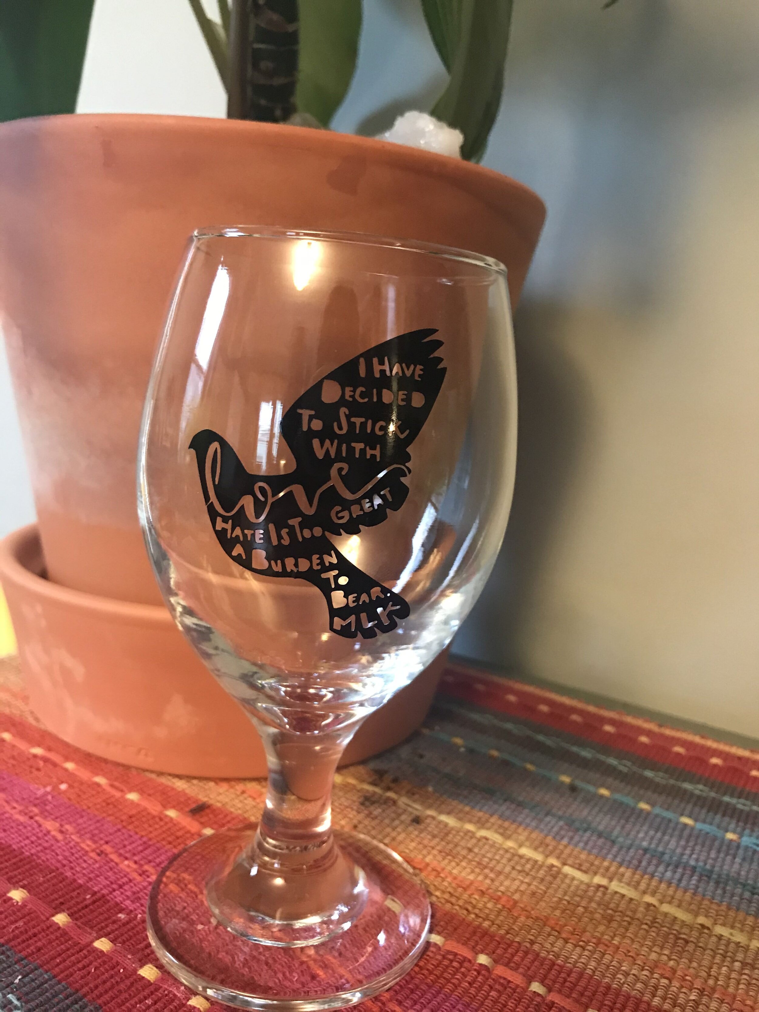 Wine Glass with Hand Painted Bird Motif