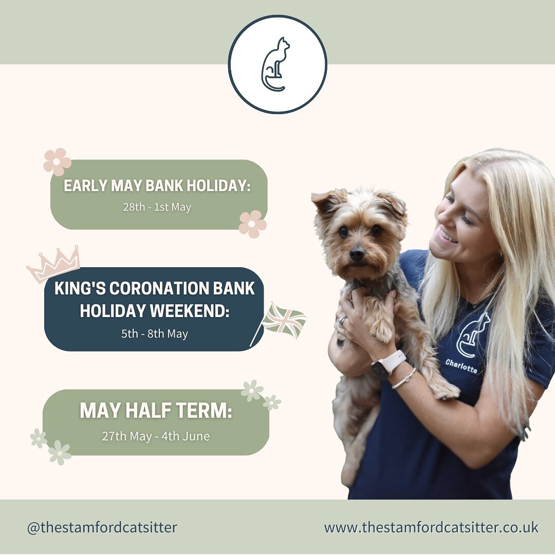 May is always a super busy month for us and this year is no exception with 3 Bank Holiday weekends! 🎉 

Make sure to get booked in for those visits and walks ASAP, the schedule is looking crazy already 🤪 🐾