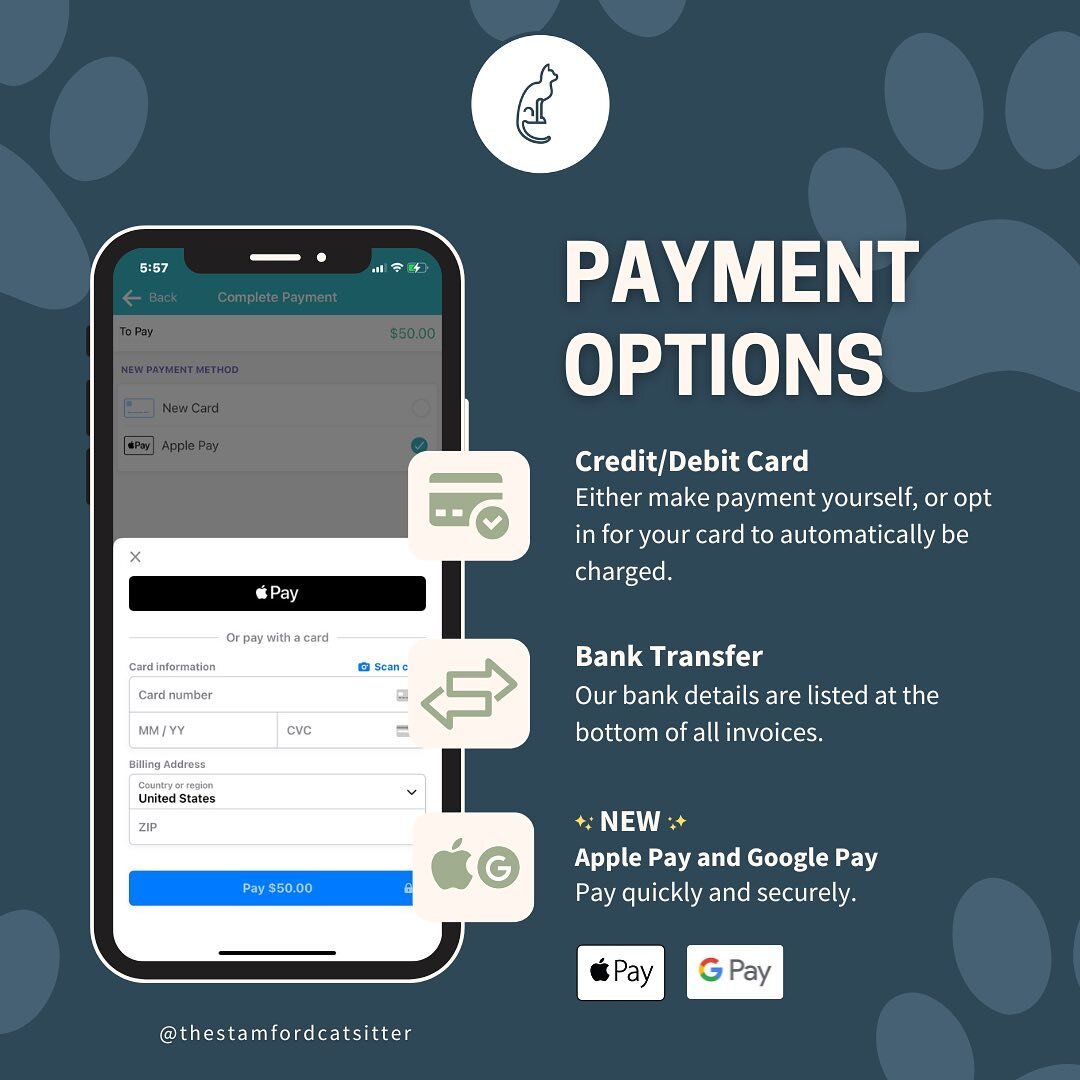 All existing clients should have received an email this week, but we are so excited to have an updated payment system - now featuring ✨APPLE PAY &amp; GOOGLE PAY ✨ - we just had to share it here too. 

Apple Pay and Google page join the existing meth