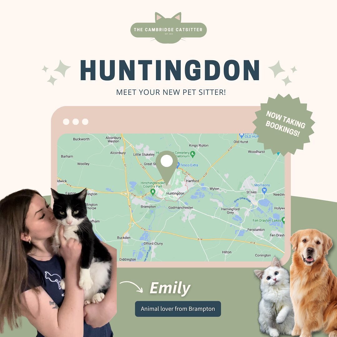 Our lovely sitter Emily covers Huntingdon, Godmanchester, St.Ives and all of the surrounding villages📍

She&rsquo;s available for dog walks/visits 🐶, cat and small animal visits 🐱🐰, and all of our longer pet sitting services including overnights 