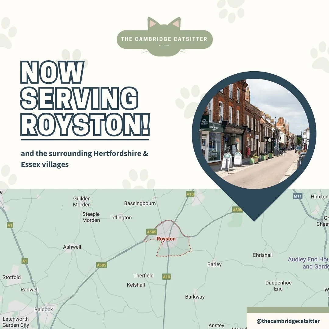 🎉 Big news from us! 🎉

We&rsquo;re so excited to share that The Cambridge Catsitter is now serving Royston and the surrounding Hertfordshire and Essex villages 🐾

This marks a big step for us as we grow into new counties &mdash; and we&rsquo;re th