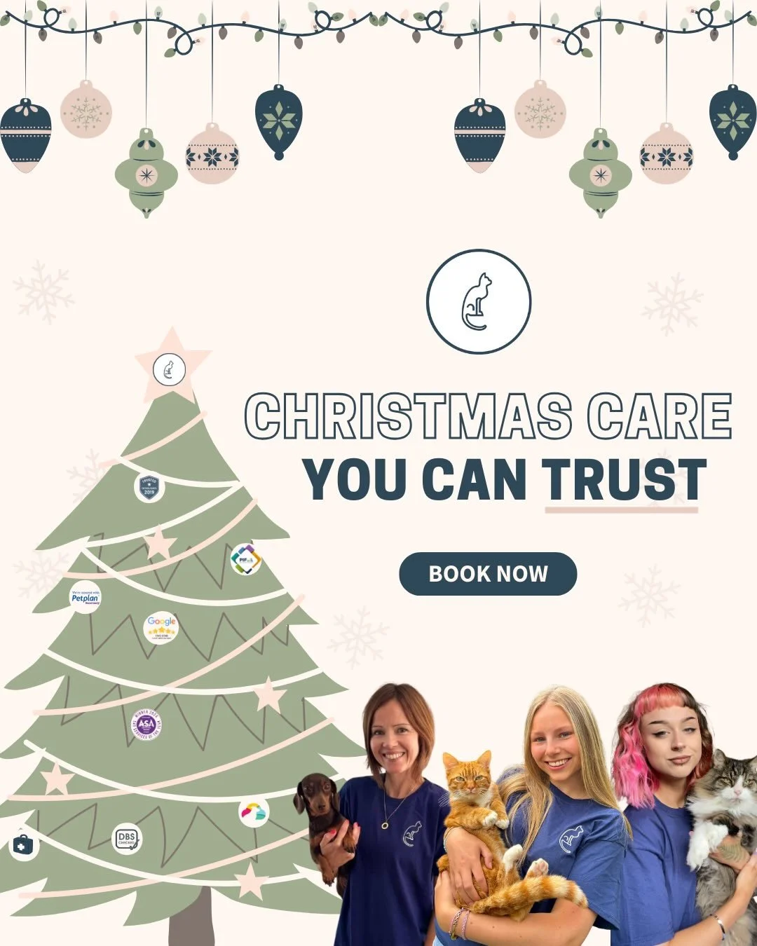 🎄 Christmas care you can trust 🐾

Whether you&rsquo;re visiting family, heading off on holiday or just need a little extra help over the festive period, your pets will be in safe, experienced hands.

Our Stamford Catsitter Christmas tree is decorat