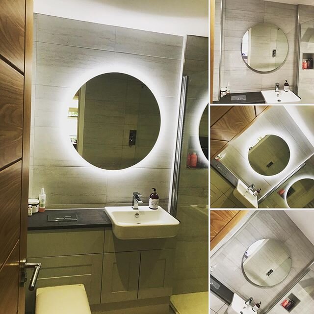 Installed yesterday: LED Bathroom Mirror features colour temperature changing LED illumination 
Holding the touch switch changes the colour temperature from cool white to warm white. 
The integrated heated demister pad helps reduce condensation build