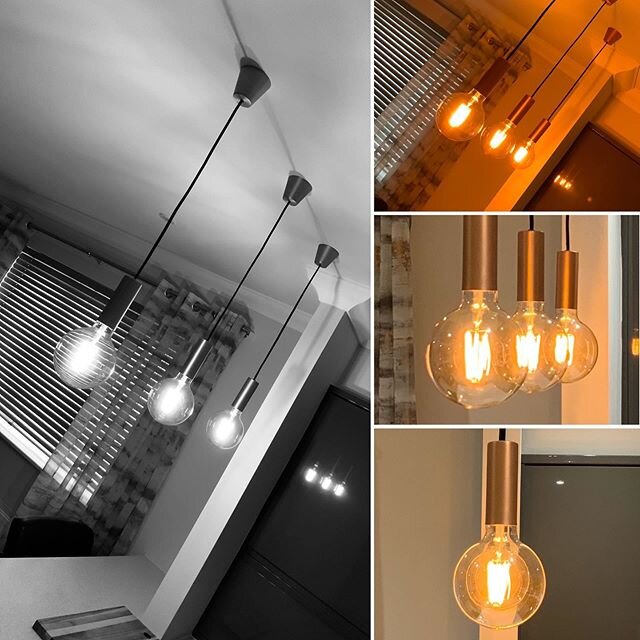 LED Filament Pendants over kitchen peninsula in barton on sea ⭐️⭐️⭐️⭐️⭐️#bartononsea #highcliffe #lymington #christchurch #led #ledlights #london #localbusiness #niceicapprovedcontractor #interiorstyling #newforest #firstclass #renovations #kitchen #